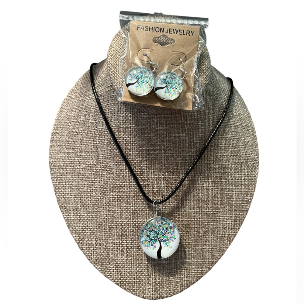 Multi-Color Tree of Life Earrings and Necklace Set